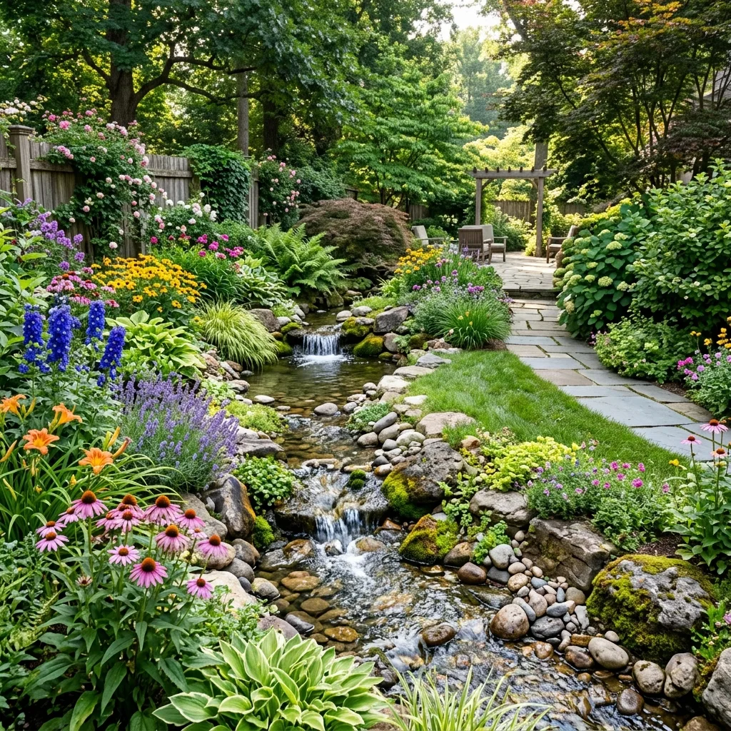 Garden creek stream with flowers design rendering — Wheaton IL